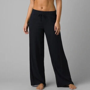 Prana Fernie Beach Pant Women's M Black Swim Cover-Up Flowy Crinkle Wide Leg